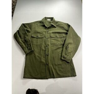 VINTAGE GREEN OG-107 MILITARY ARMY SHIRT BUTTON DOWN LARGE 70S VIETNAM COTTON